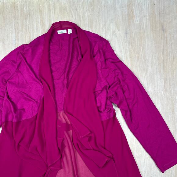 LOGO Lori Goldstein Magenta Long Sleeve Open Front Draped Pockets Cardigan XL - Picture 2 of 12